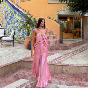 NWT Zara Viral Pink ZW Collection Satin Volume Dress - Size Small